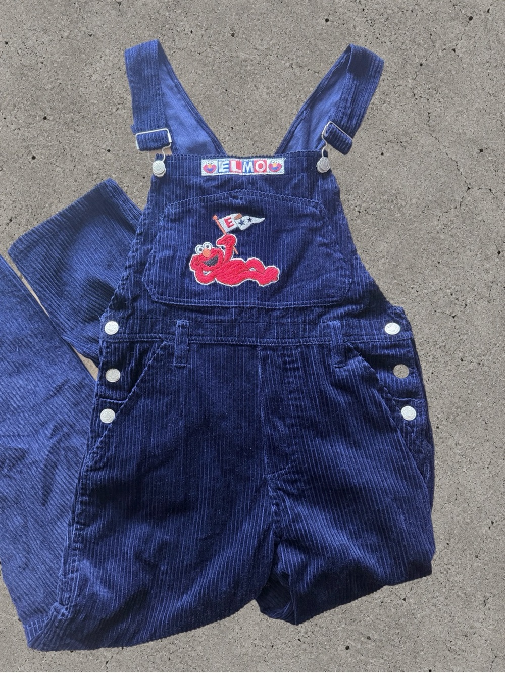 Vintage 90s Sesame Street Elmo Corduroy Overalls 10/12T Navy Blue